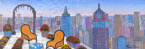 Terrace Fleurie in New York 2018 8x24 - NYC Original Painting - Fanch Ledan