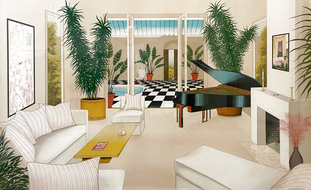 Le Patio 1986 - Huge 36x48 Framed Lithograph Limited Edition Print by Fanch Ledan