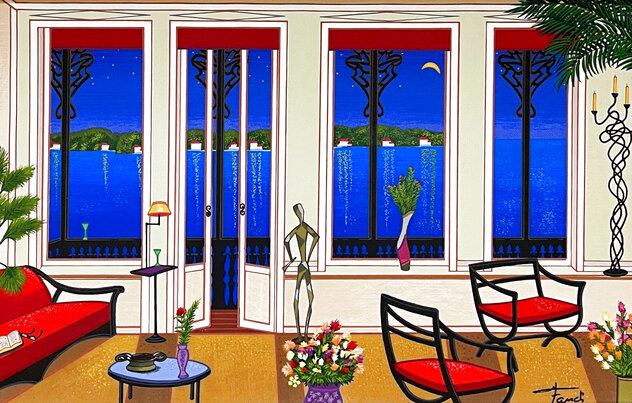 Simonetta Carpini,1号大、油彩,画廊保証書 Fanch_Ledan_Balcony_Over_Bahia
