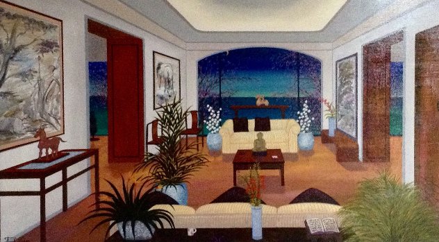 Interior Oriental 1993 27x45 Huge Original Painting by Fanch Ledan