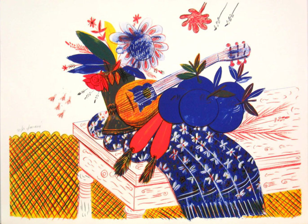 Still Life (Flowers, Carrots, Scarf, and Mandolin) Limited Edition Print by Alexandre Fassianos Still Life (Flowers, Carrots, Scarf, and Mandolin) Limited Edition Print by Alexandre Fassianos