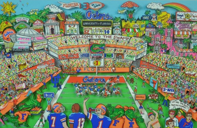 Go Go Gators 3-D, Triple Signed - Florida Limited Edition Print by Charles Fazzino