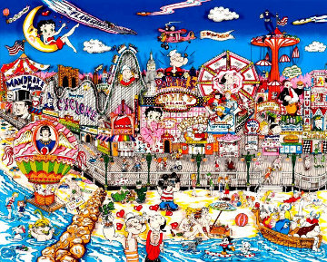 Betty's Booping, Popeye's Swooning on Coney Island Beach 3-D 1995 Limited Edition Print - Charles Fazzino Betty's Booping, Popeye's Swooning on Coney Island Beach 3-D 1995 Limited Edition Print - Charles Fazzino