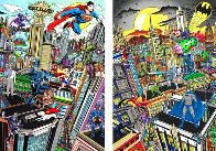Batman Rules the Night, and Superman Saves the Day, Set of 2 Prints 2016 3-D w Crystals Limited Edition Print by Charles Fazzino - 0