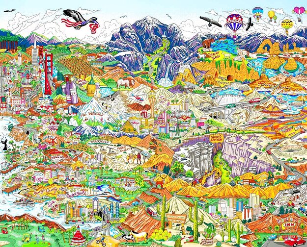 アート・デザイン・音楽 Les Grands Spectacles: 120 Years of Art O Beautiful For Spacious Skies 3-D DX 2012 - Framed Mixed Media by