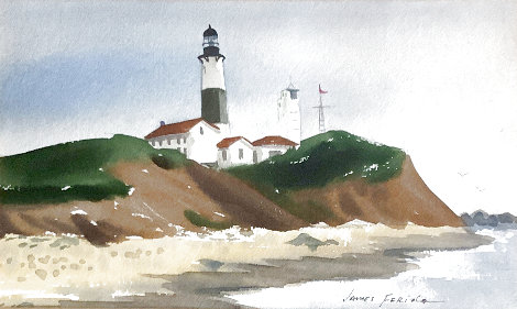 Untitled Lighthouse Scene Watercolor 11x16 Watercolor - James Feriola