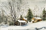 Farm in Winter Snow Watercolor 1980 26x32 Watercolor by James Feriola - 1 Farm in Winter Snow Watercolor 1980 26x32 Watercolor by James Feriola - 1