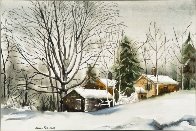 Farm in Winter Snow Watercolor 1980 26x32 Watercolor by James Feriola - 0 Farm in Winter Snow Watercolor 1980 26x32 Watercolor by James Feriola - 0