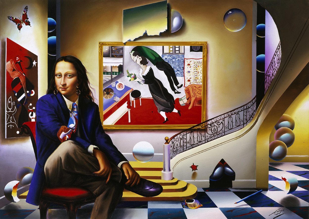 Mona With Chagall 2005 Limited Edition Print by (Fernando de Jesus Oliviera) Ferjo Mona With Chagall 2005 Limited Edition Print by (Fernando de Jesus Oliviera) Ferjo