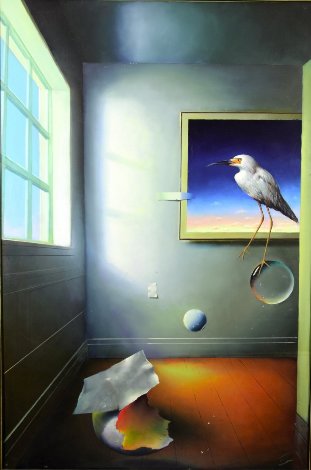 Room With a Bird 1996 59x39 Huge Original Painting - (Fernando de Jesus Oliviera) Ferjo