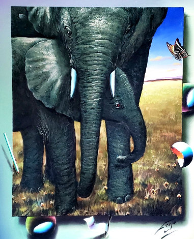 Elephants 2018 40x35 Huge Original Painting - (Fernando de Jesus Oliviera) Ferjo