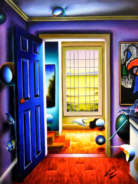 Blue Door/Homage to Miro 36x46  - Huge Original Painting by (Fernando de Jesus Oliviera) Ferjo