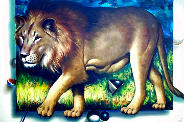 Behind the Lion 1991 51x70 Huge Original Painting - (Fernando de Jesus Oliviera) Ferjo Behind the Lion 1991 51x70 Huge Original Painting - (Fernando de Jesus Oliviera) Ferjo