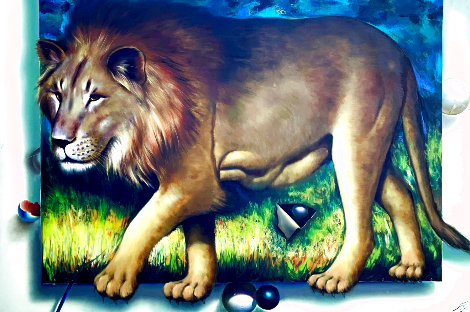 Behind the Lion 1991 51x70 - Huge Original Painting - (Fernando de Jesus Oliviera) Ferjo