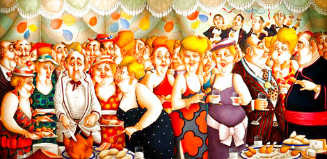 Cocktail Party 1995 57x105 Huge Mural Original Painting - Carlos Ferreyra