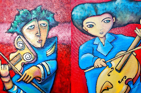 Ready Set Go Set of 2 2005 56x20 - Huge Original Painting - Carlos Ferreyra