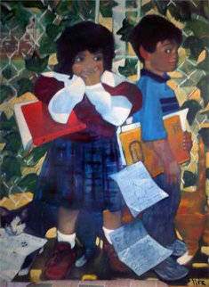 Cat Ate My Homework 1994 48x36 Super Huge Original Painting - Sonya Fe Cat Ate My Homework 1994 48x36 Super Huge Original Painting - Sonya Fe