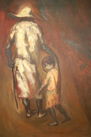 Father And Child 41x25 Huge Original Painting - Luis Filcer