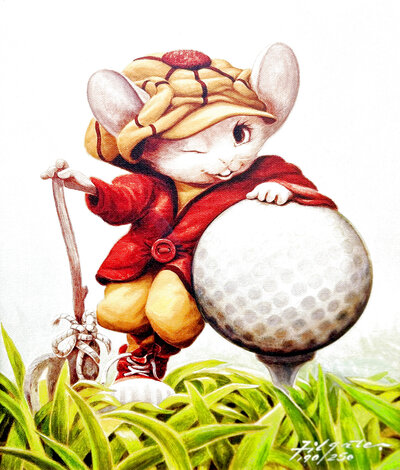 Untitled Golf Painting 1990 19x14 Oil on Canvas Original Painting - Leonard Filgate