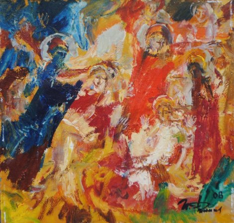 Christ And Angels 2008 15x16 Original Painting - Ivan Filichev