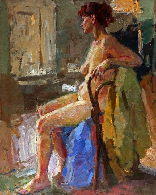 Nude on the Chair 40x32  Huge Original Painting by Viktor Filipov