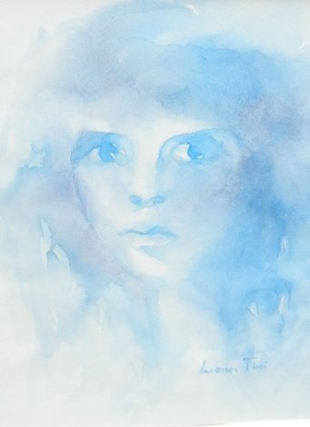 Blue Face Watercolor 1980 Watercolor - Leonor Fini
