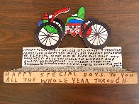 Motorcycle  1993=10x7 Signed Twice Original Painting by Howard Finster - 0