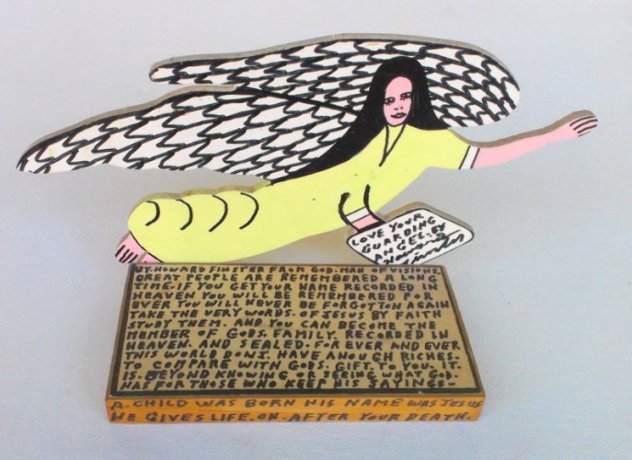 Love Your Guardian Angel Wood Sculpture 11 in Sculpture by Howard Finster