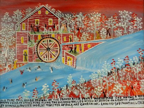 Old Time Mill House Revival 1982 Original Painting - Howard Finster