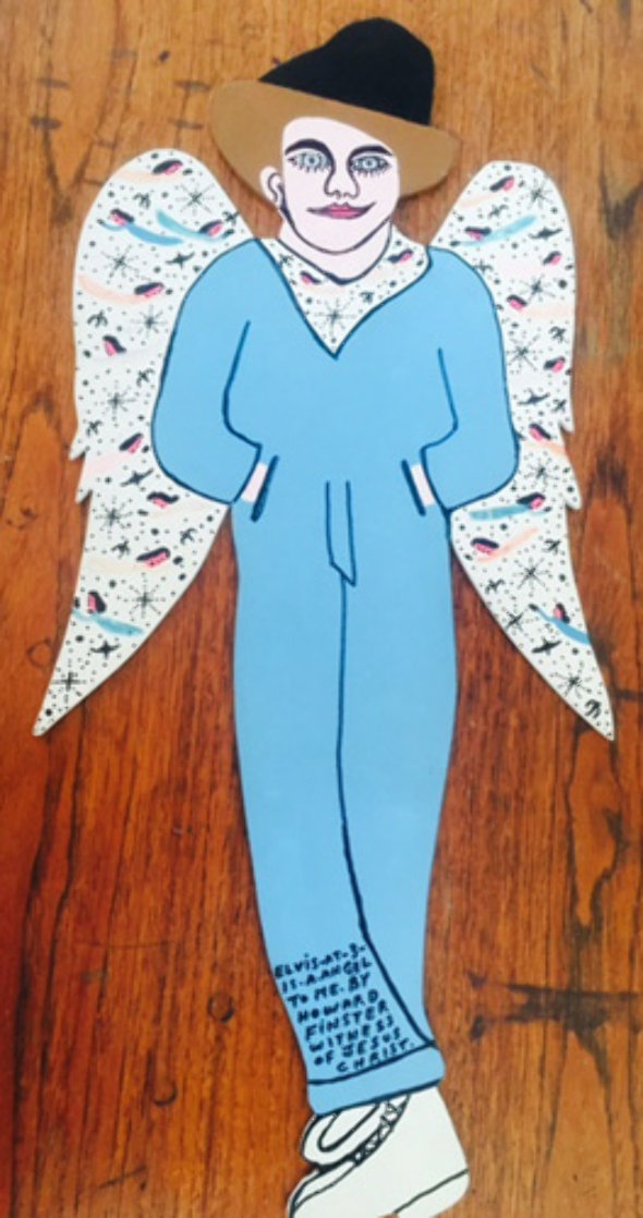 Elvis-At-3-Is-A-Angel-To-Me (With Wings!) 1991 Original Painting by Howard Finster