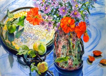Star Vase and Asters Watercolor 1989 33x46 Watercolor - Janet Fish Star Vase and Asters Watercolor 1989 33x46 Watercolor - Janet Fish