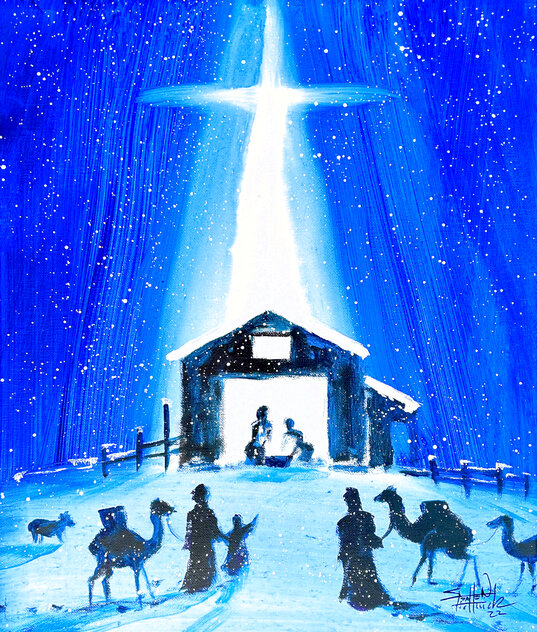 A Holy Night 26x22 - Christmas Original Painting by Stephen Fishwick