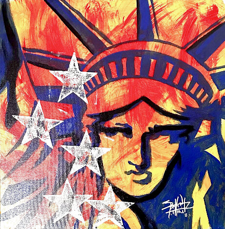 Lady Liberty with Stars 2023 29x29 Original Painting - Stephen Fishwick