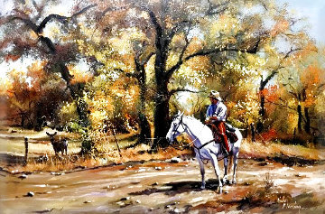 Untitled Western 28x38 Original Painting - Hulan Fleming Untitled Western 28x38 Original Painting - Hulan Fleming