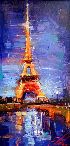 Eiffel Tower Oil 2019 25x15 - Paris, France Original Painting - Michael Flohr