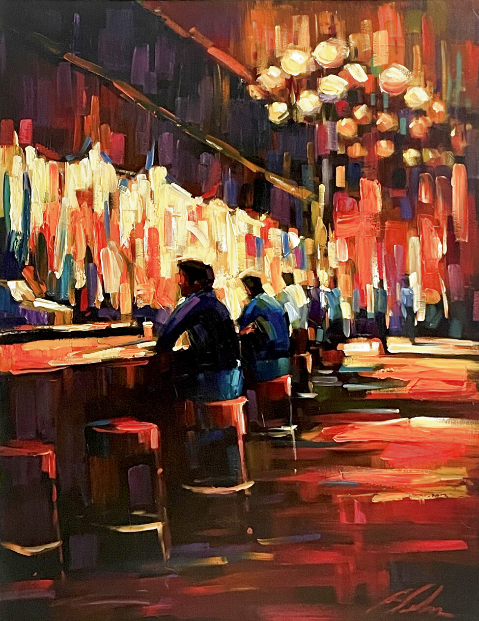 Midtown Bar 2002 Oil on Board by Michael Flohr For Sale on Art Brokerage