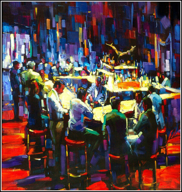 Stock Talk - Framed Embellished Giclee on Canvas - Huge 43x43 Limited Edition Print by Michael Flohr