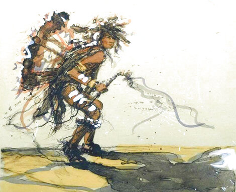 Crow Dancer, Set of 4 Framed 1983 Embellished Lithographs Limited Edition Print - Larry Fodor