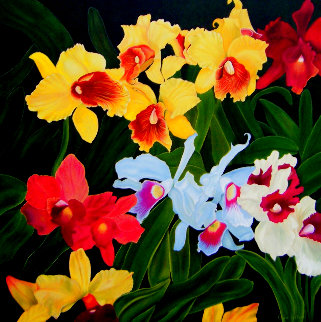 Jardin De Mauï 1 - Mixt Orchids 2020 48x48 Huge Original Painting - Claire Fontaine