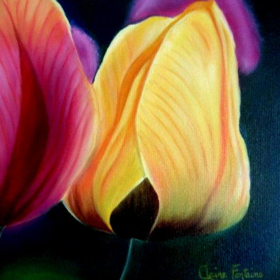 【約F4号】tulip 現代油彩画 手の描写 小サイズ Jeune Première - Tulip 2020 Oil on Canvas 12x12 by Claire Fontaine
