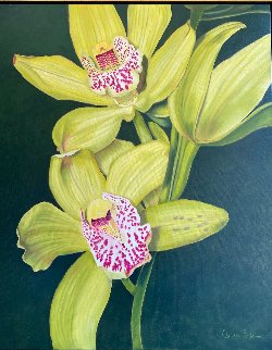 Soleil Couchant - Orchids 2020 44x38  Huge Original Painting - Claire Fontaine