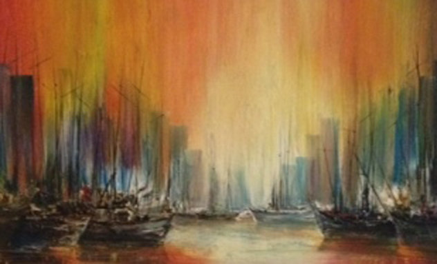 City Seascape 1970 35x59 Huge Painting Original Painting by Ozz Franca