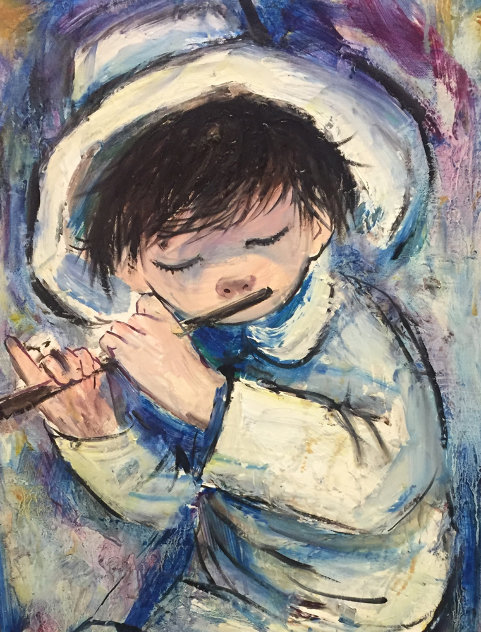 Blue Boy With Flute 24x36 Original Painting by Ozz Franca