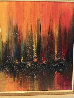 Manhattan Skyline With Burning Ships 1969 36x60 Huge - New York, NYC Original Painting by Ozz Franca - 2