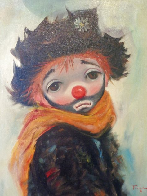 Clown Original 1960 27x23 Original Painting by Ozz Franca