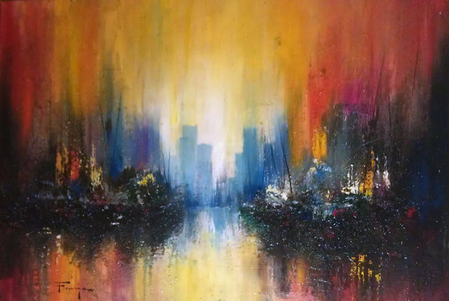 Untitled Cityscape 1974 21x27 Original Painting by Ozz Franca