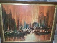 Untitled (Boats in Harbour) Early 1950 34x44 Original Painting by Ozz Franca - 1 Untitled (Boats in Harbour) Early 1950 34x44 Original Painting by Ozz Franca - 1
