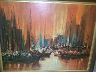 Untitled (Boats in Harbour) Early 1950 34x44 Original Painting by Ozz Franca - 2 Untitled (Boats in Harbour) Early 1950 34x44 Original Painting by Ozz Franca - 2