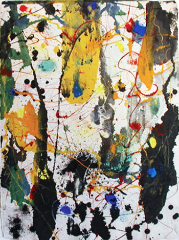 Untitled painting and monotype on paper, and ghost 1990 Original Painting - Sam Francis