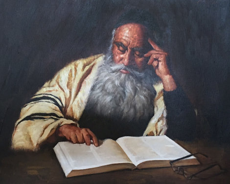 Rabbi Reading  1970 20x24 Original Painting - Kenneth M. Freeman
